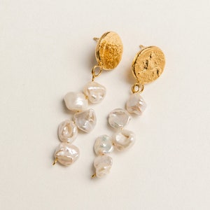 Gold Pearl Earrings, 24K Gold Plated, Guardians Of Us, Dangle Earrings, Bridal Earrings, Wedding Jewelry, Feminine Earrings, Pamela Card image 8
