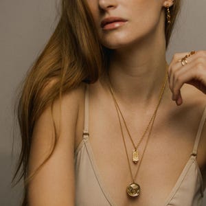 Colar de moedas de ouro, banhado a ouro 24K, colar de Syracuse, cartão de Pamela, colar grego, colar de Afrodite, medalhão, amuleto, joias em camadas