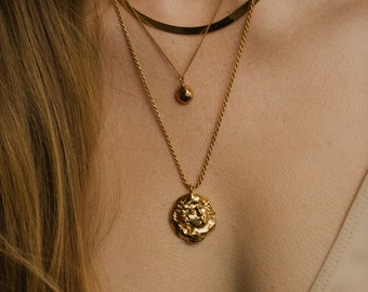 Gold Coin Necklace, Birth of Venus Necklace, 24K Gold Plated Necklace, Coin Necklace, Pamela Card Jewelry, Ancient Jewelry, Botticelli