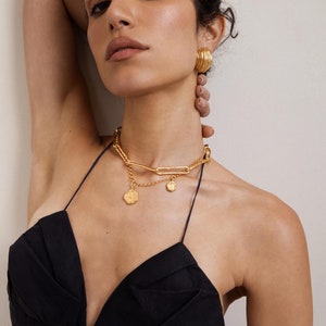 Collier Colliding Heavens, plaqué or 24 carats, lariat, carte Pamela, bijoux grecs, pièce étoile de Vergina, cadeaux, bijoux délicats, conseils