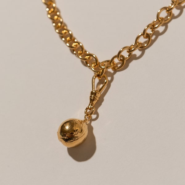 24K Gold Vermeil Baroque Pearl Lariat Necklace - Italian Riviera Jewelry, Molten Baroque Necklace