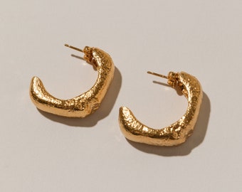 Gold Hoop Earrings, 24K Gold Vermeil, Molten Hoops, Treasures of Fruttuoso, Ancient Jewelry, Pamela Card, Greek Jewelry, Statement Earrings