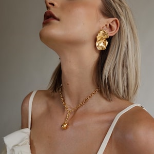 Collier baroque en fusion, or vermeil 24 carats, lariat, bijoux anciens, carte Pamela, grosse chaîne, pièce de monnaie, médaillon, cadeau d'anniversaire, perle, lien