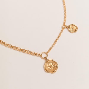 Collier avec pièce de monnaie grecque, plaqué or 24 carats, lariat, carte Pamela, bijoux grecs, collision cieux, cadeaux, bijoux délicats, étoile de Vergina, cadeau