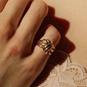 Anello "Rovine di Milreu", placcato oro 24 carati, regali di compleanno, gioielli antichi, biglietto d'auguri Pamela, anello impilabile, anello con nodo, anello con croissant, anello intrecciato