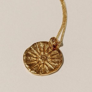 Gold Sun Coin, 24K Gold Plated, Layering Necklace, Unconquerable Sun, Greek Jewelry, Mythology Necklace, Birthday Jewellery, Pamela Card image 1