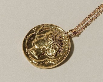 The Aphrodite Necklace, 24K Gold Plated, Gifts For Her, Coin, Medallion, Pamela Card, Layering Necklace, Greek Necklace, Birthday Gifts