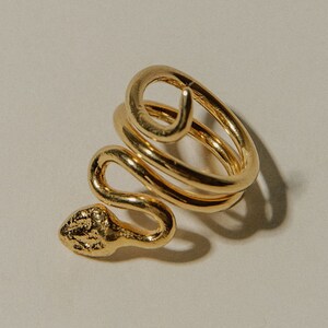 Anel Serpentina, banhado a ouro 24K, cobra, anel envolvente, presentes de aniversário, joias antigas, cartão Pamela, anel empilhável, joias de destaque, serpente