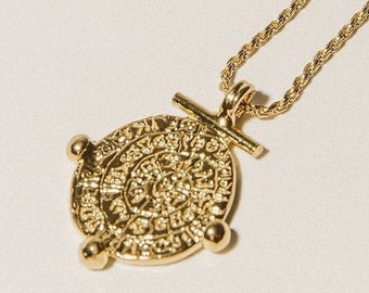 Gate of Mazeus Necklace, 24K Gold Plated Necklace, Gold Coin Necklace, Gifts For Her, Greek Coin Necklace, Pamela Card, Roman Necklace
