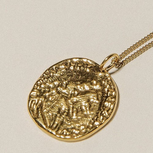 Long Coin Necklace 14k Gold Necklace Gold Coin Necklace Etsy Israel