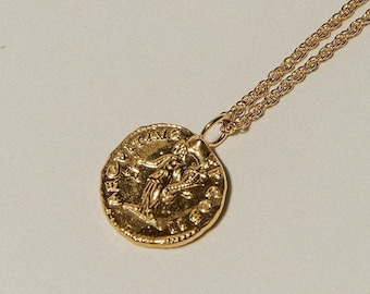 24K Gold Veritas Aequitas Coin Necklace: Ancient Roman Medallion