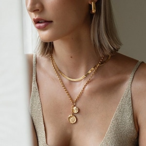 The Riviera Necklace, 24K Gold Plated, Coin Necklace, Lariat, Sun and Moon Jewelry, Pamela Card, Birthday Gift, Greek Jewelry, Y Necklace