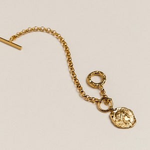 Muntbedelarmband, 24 kt verguld, schakelarmband, knevelsluiting, Root of Desire, dikke ketting, gelaagdheid armband, Griekse sieraden, cadeau