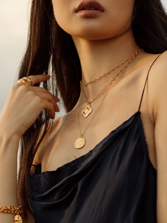 Gold plated medallion necklace sale