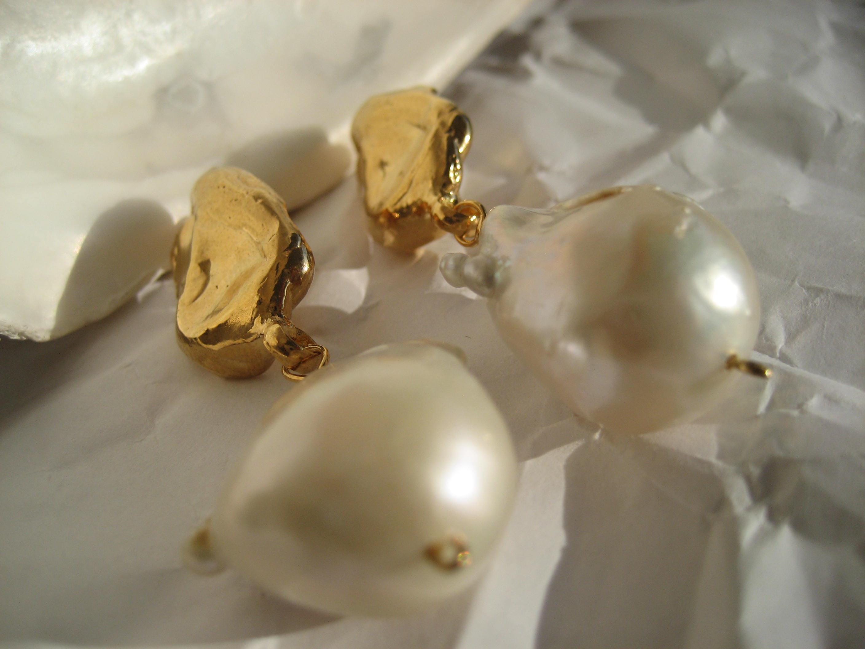 24K Gold Vermeil Baroque Pearl Earrings, Handmade Ancient Jewelry