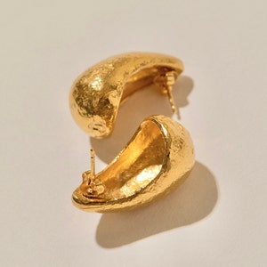 Orecchini a goccia, placcati in oro 24K, Baia Cannone, orecchini a cupola, gioielli fusi, biglietto Pamela, orecchini a goccia, regali per lei, cerchio spesso