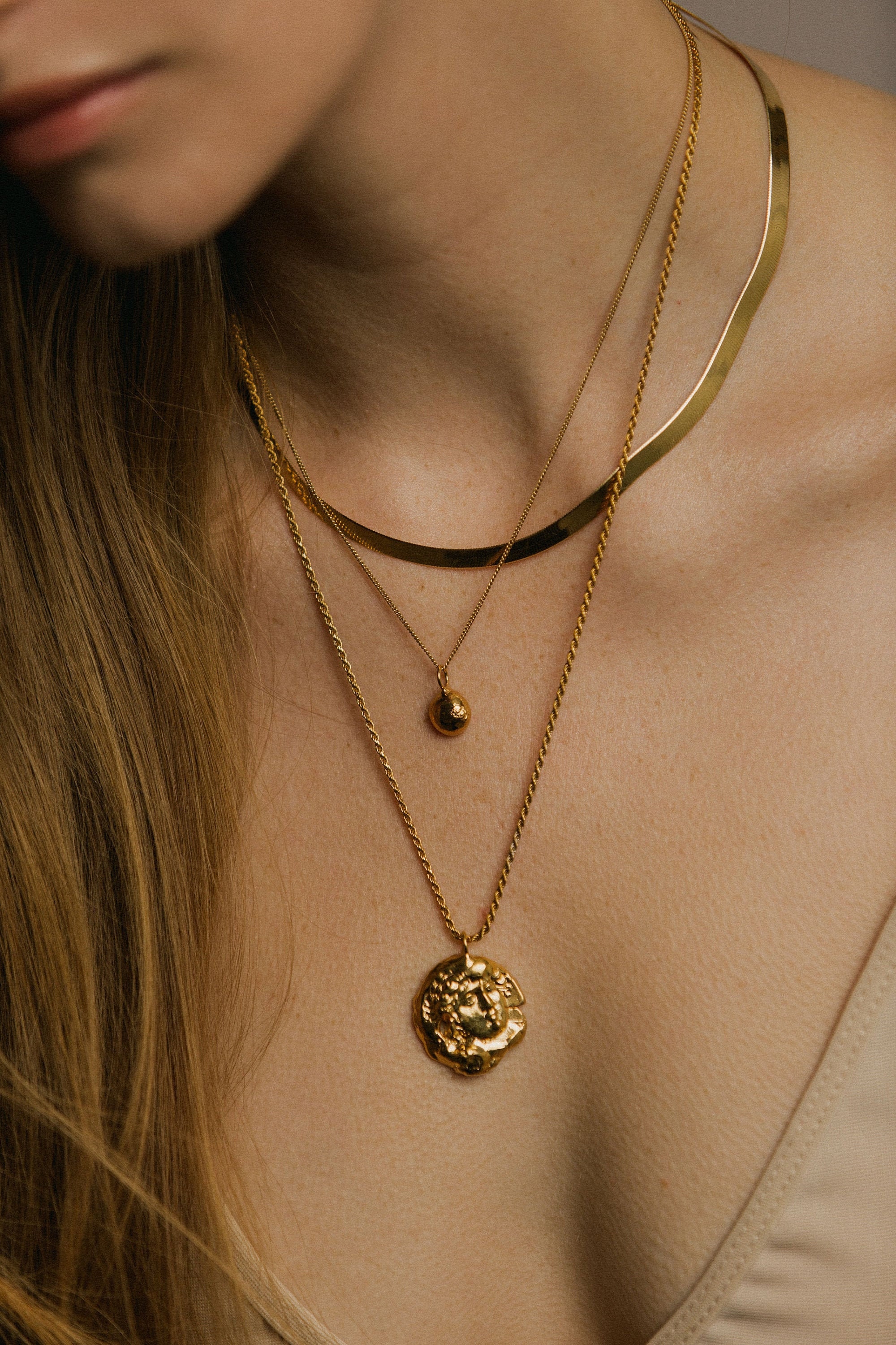 Gold Coin Necklace Birth of Venus Necklace 24K Gold Plated