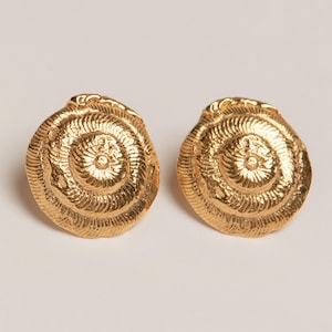 Muschel Ohrringe, 24K vergoldet, Muschel Ohrring, profunde Emotion, geschmolzener Schmuck, Pamela Karte, großer Ohrring, Geschenke für sie, schirm Ohrring