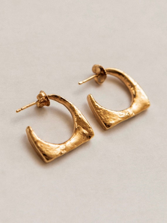Temple of Ceres Earrings: 24K Gold Vermeil Sterling Silver Huggies
