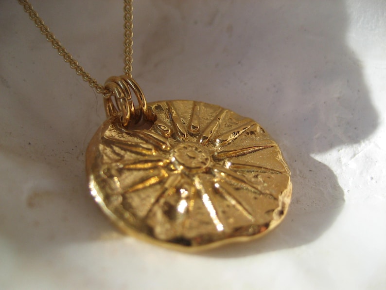 24K Gold Vermeil Sun Coin Necklace – Greek Vergina Sun Pendant – Symbolic Ancient Jewelry Gift image 8