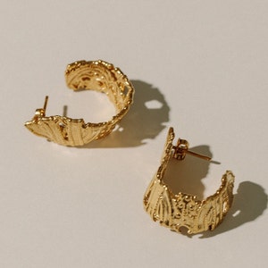 Boucles d'oreilles fragment de temps, plaqué or 24 carats, créoles, bijoux anciens, carte Pamela, boucles d'oreilles tendance, bijoux grecs, cadeau de Noël