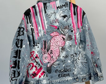 Kurtka dżinsowa w stylu gotyckim, kurtka zespołu rockowego na zamówienie, ręcznie malowana kurtka dżinsowa z graffiti, styl grunge punk, spersonalizowana, męska i damska