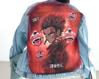 Demon Anime Denim Jacket Made to Order, Hand Painted Jean Jacket, Red Anime Back Art, Dark Anime Jacket, Custom Denim Jacket, Men Women