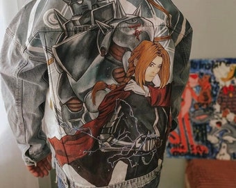 Handgeschilderde jas op bestelling gemaakt: geschilderde spijkerjasje voor unieke gepersonaliseerde Anime Customi Anime Jean Jacket, unieke kleding voor hem\haar.