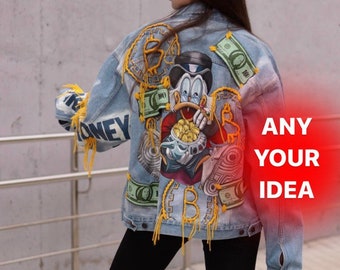 Hand Painted Jacket Made to Order: Painted Denim Jacket, Unique Personalized Clothes for Any Your Idea, Custom Jean Jacket for Men or Women!
