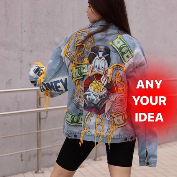 Hand Painted Jacket Made to Order: Painted Denim Jacket, Unique Personalized Clothes for Any Your Idea, Custom Jean Jacket for Men or Women!