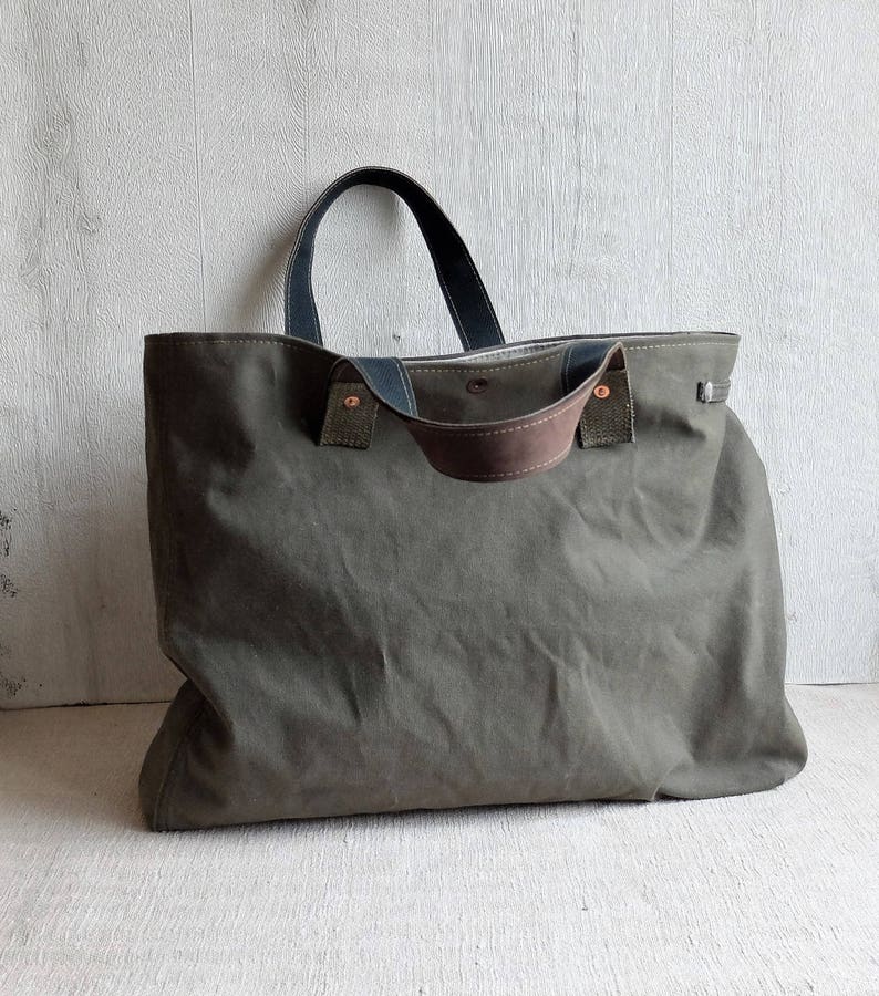 Recycled military canvas bag oiled cowhide leather old key Etsy