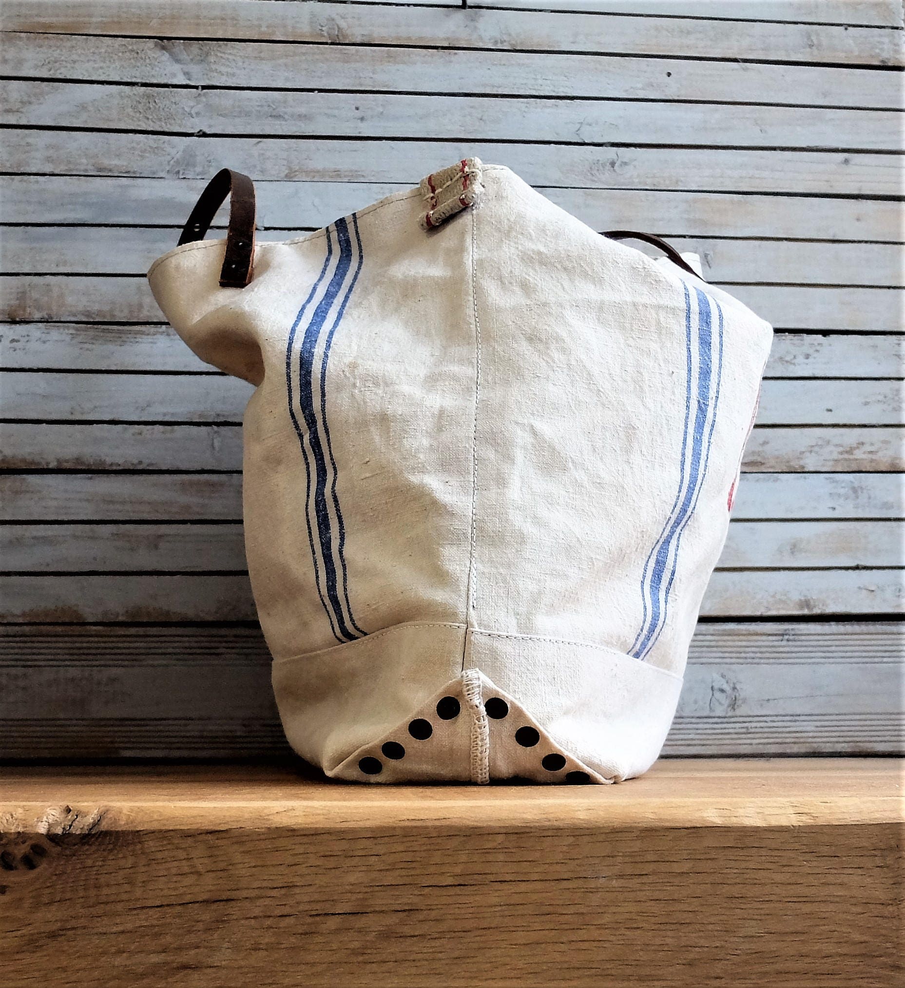 Antique Grain Sack BagVintage Flour bagBlue stripes Fabric Etsy