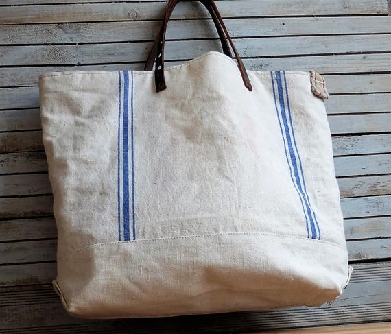Antique Grain Sack Bag-Vintage Flour bag-Blue stripes Fabric | Etsy