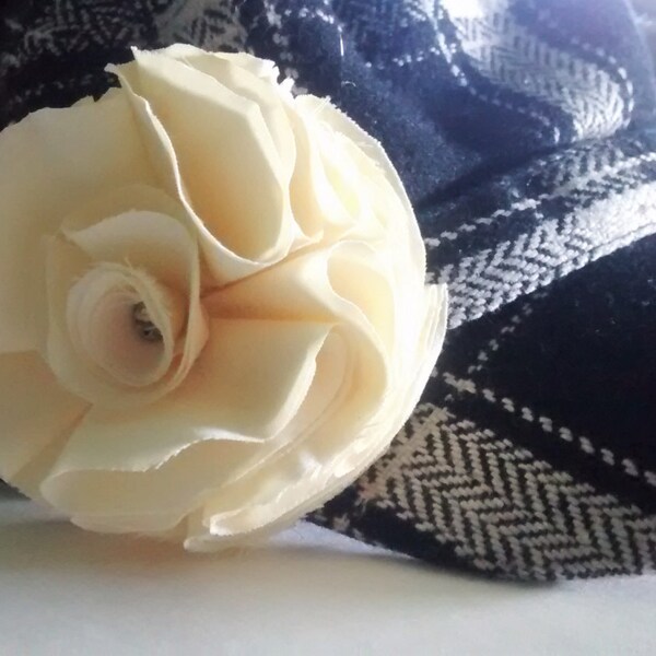 Yellow Cloth Large Rose Hair Clip Barrette Hand made Vintage Purse Attachment Decoration Country Clip Shabby Chic Style for Hat  Accessories