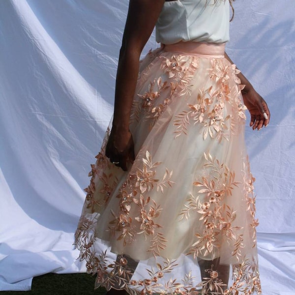11659 Peach Off-Shoulder Tulle Dress