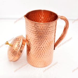 Extra Large Hammered Pure Copper Jug Pitcher Carafe for Drinking Water Health Benefits Capacity 1.5Liters 50.7Fl Oz