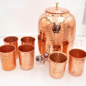 Pure Copper Water Dispenser 8L Hand Hammered Indian Copper Home Studio Office Water Dispenser Jug, Copper Tumbler, Copper Water Bottle