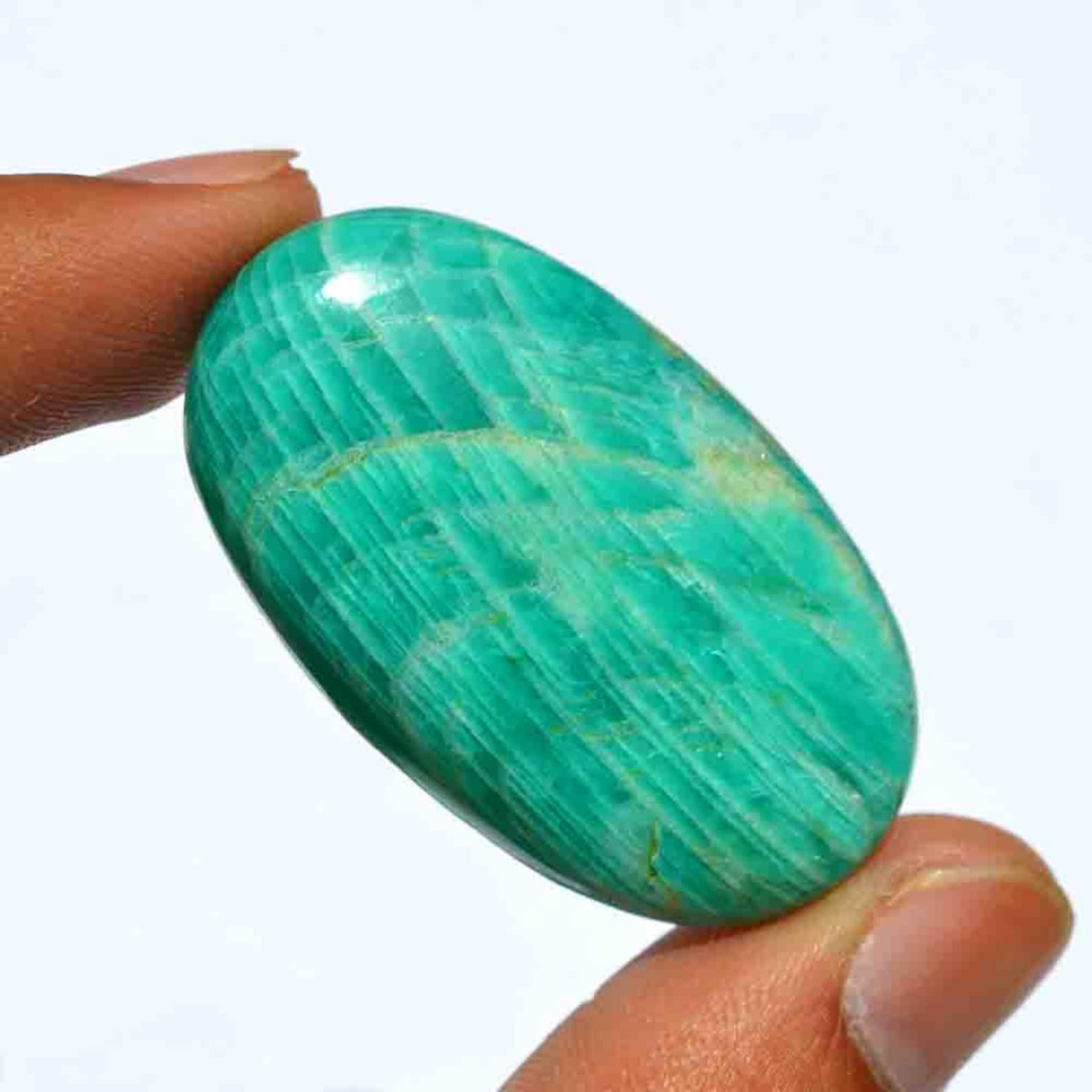 76 Carat Natural Green Amazonite Gemstone Cabochon Oval Etsy