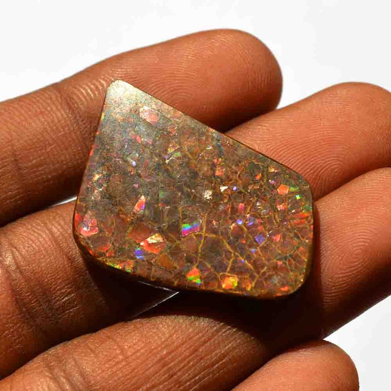 Fancy Shape Natural Ammolite Gemstone Loose Cabochan Multi Flashy Ammolite 36 Carat Red Fire Craft Supplies G21661H