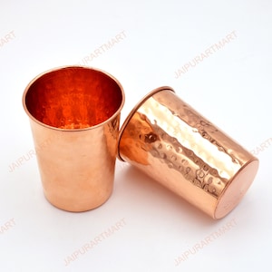 2 Pieces Pure Copper Water Cup Mug, Copper glass, Handmade Copper Cup, Ayurveda Benefits Copper, Gym Copper Glass- 250ml each