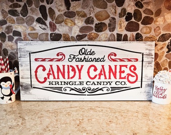 Hand Painted Candy Canes Christmas Sign