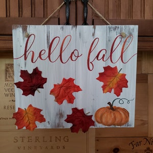 Hello fall wood sign