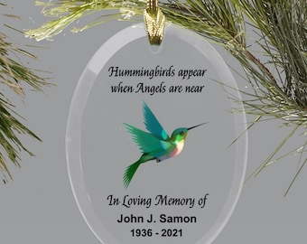 Personalized Hummingbird Memorial Ornament: Beveled Glass Christmas Tree Decoration, Sympathy Gift