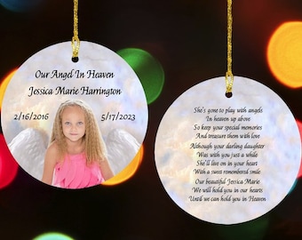 Personalized Memorial Ornament Loss of Child Our Angel In Heaven Ceramic Memorial Any Poem or Text Christmas Tree Ornament Sympathy Gift