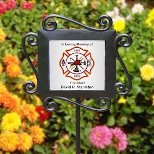 Personalized Memorial Garden Stake Firefighter Plant Marker Sympathy Gift Any Text Maltese Cross Fireman Memorial Garden Plaque