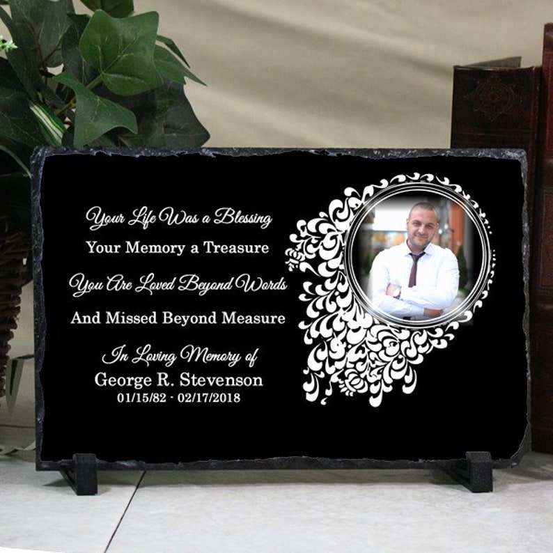 Personalized Memorial Photo Keepsake Remembrance Stone Plaque Slate Any Text Any Colors