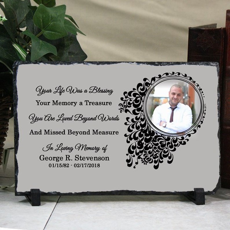 Personalized Memorial Photo Keepsake Remembrance Stone Plaque Slate Any Text Any Colors