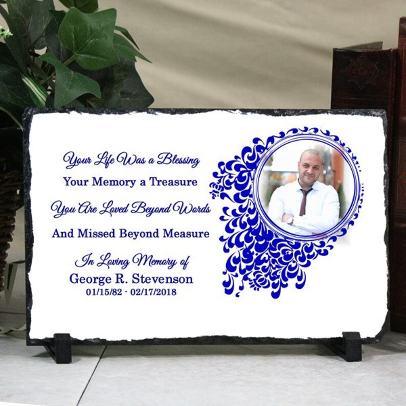 Personalized Memorial Photo Keepsake Remembrance Stone Plaque Slate Any Text Any Colors