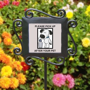 Please Pick Up After Your Pet Garden Stake Yard Sign Wrought Iron Garden Stake No Pooping Dog Sign