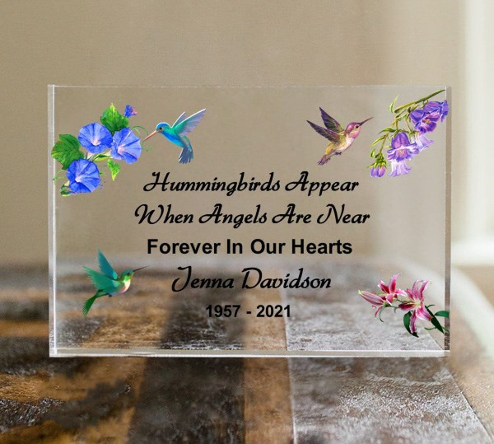 Personalized Memorial Keepsake Hummingbirds Acrylic Keepsake Etsy